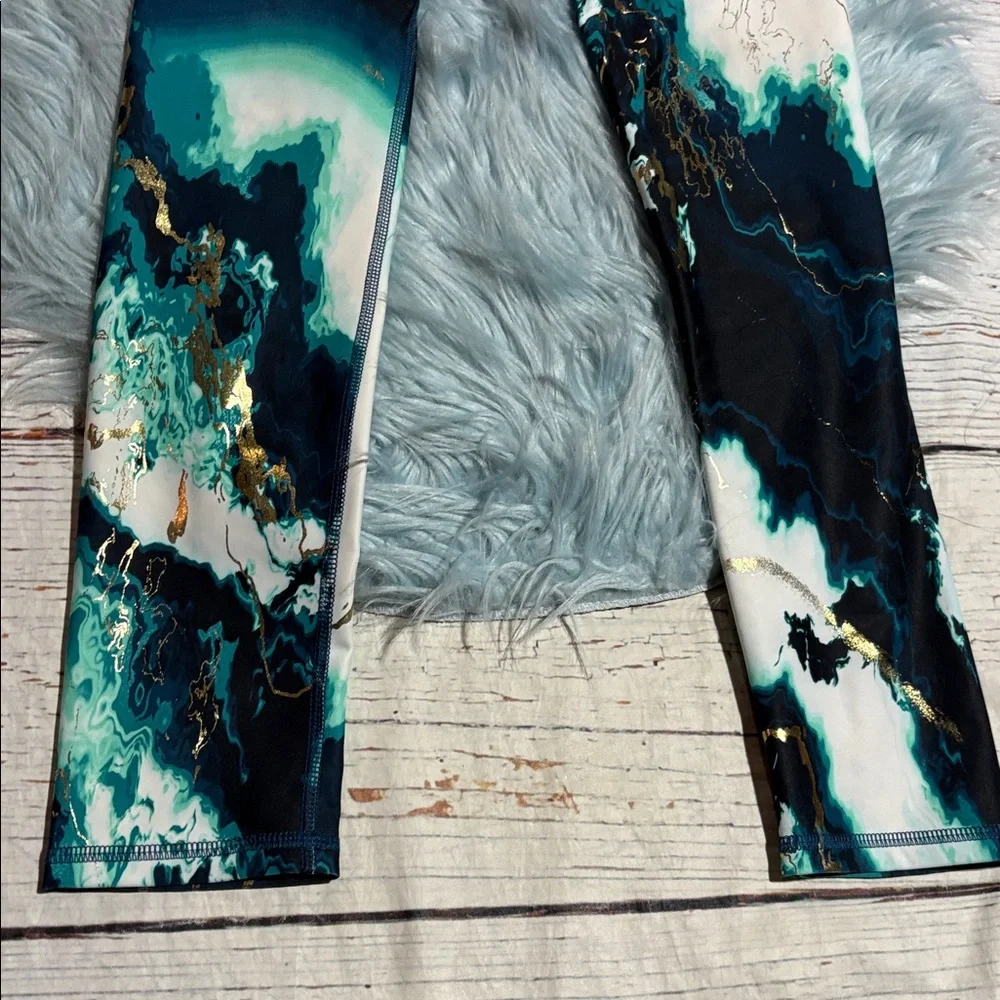 Old Navy Kids Powersoft Teal and Black Marble Leggings sz XL
